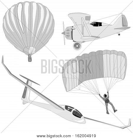 air transportation items set image isolated on white.