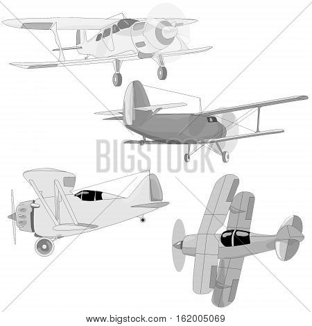 Bi plane image collection isolated on sky.
