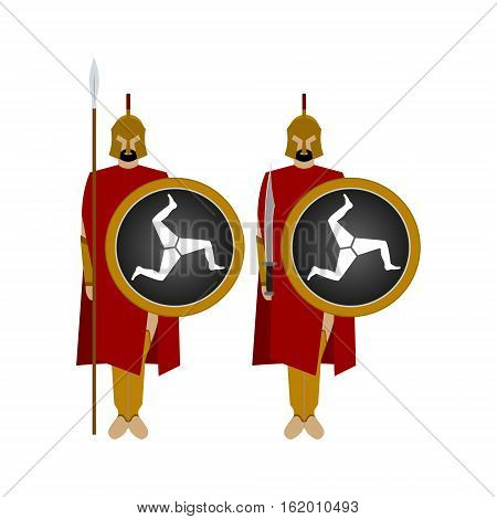 Soldiers of Sparta with the weapon. The illustration on a white background.