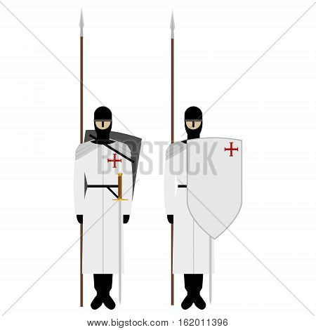 Medieval knights weapons uniforms and jousting signs and symbols. The illustration on a white background.