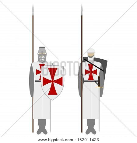 Medieval knights weapons uniforms and jousting signs and symbols. The illustration on a white background.
