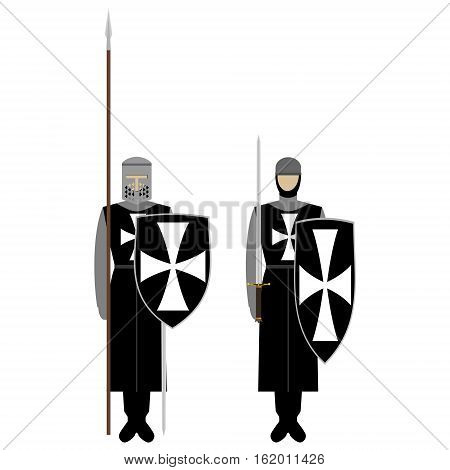 Medieval knights weapons uniforms and jousting signs and symbols. The illustration on a white background.