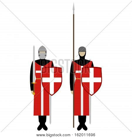 Medieval knights weapons uniforms and jousting signs and symbols. The illustration on a white background.