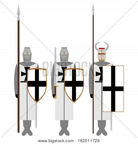 Medieval knights weapons uniforms and jousting signs and symbols. The illustration on a white background.