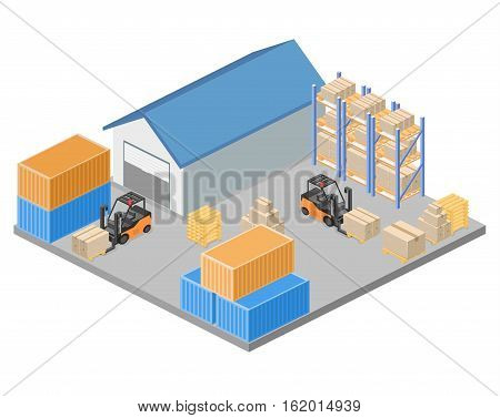 Isometric Flat 3D Concept Vector Warehouse Outside.