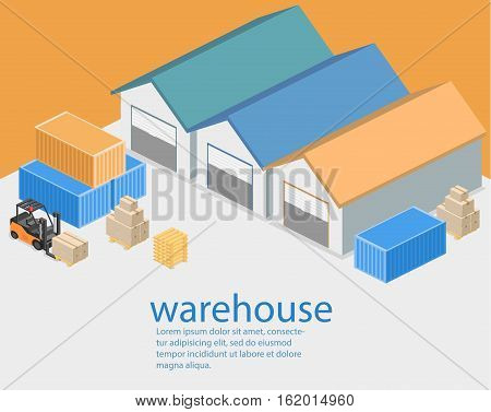 Isometric Flat 3D Concept Vector Warehouse Outside.