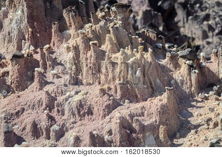 Formations Made By Rainwater On Sandy Rocks. The Rainwater Hits The Stone's Edge Forming These Point
