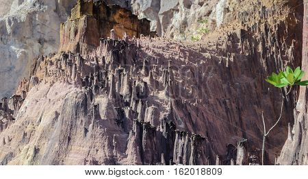 Formations Made By Rainwater On Sandy Rocks. The Rainwater Hits The Stone's Edge Forming These Point