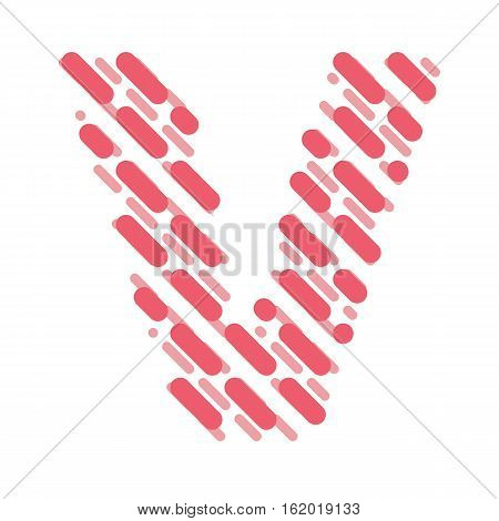 Striped latin alphabet. Letter V from lines hatching dotted decorative font