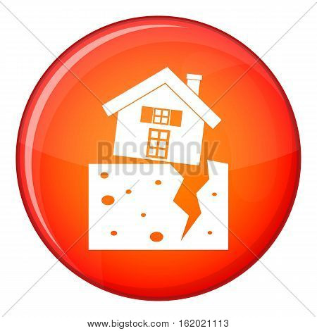 House after an earthquake icon in red circle isolated on white background vector illustration