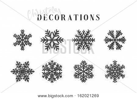 Snowflakes decoration Christmas and New Year's symbols. Set 8 different snowflakes of handmade. Winter objects. Festive elements.