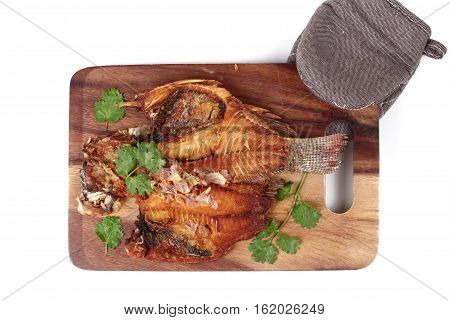 Ready Served Deep Fried Fish ,nile Tiapia, On Butcher Served.