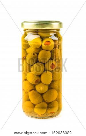 Green Olives Stuffed With Pimiento Isolated On White Background
