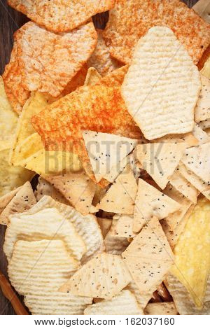 Heap Of Salted Crisps, Breadsticks And Cookies, Concept Of Unhealthy Food