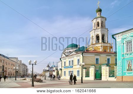 KAZAN RUSSIA - April 19.2010: St. Nicholas Cathedral in the historic city center on the pedestrian Baumana Street