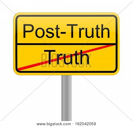 yellow Post Truth sign on white background