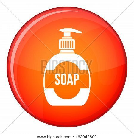 Bottle of liquid soap icon in red circle isolated on white background vector illustration