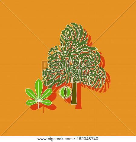 paper sticker on stylish background of tree Castanea