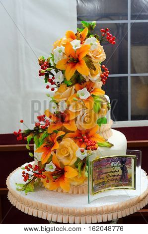 SENNO BELARUS - OCTOBER 8 2016: Art composition from sugar paste 