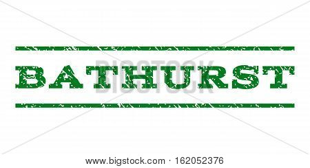 Bathurst watermark stamp. Text caption between horizontal parallel lines with grunge design style. Rubber seal stamp with unclean texture. Vector green color ink imprint on a white background.