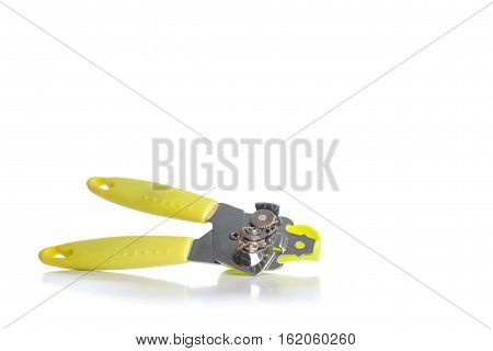 Green Multi Opener - Equipment For Opening Cans And Bottles. Isolated On White Background