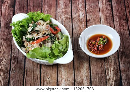 Stir - Fried Spicy Basil With Crad And Spicy Sauce.
