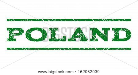 Poland watermark stamp. Text caption between horizontal parallel lines with grunge design style. Rubber seal stamp with scratched texture. Vector green color ink imprint on a white background.