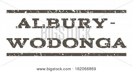 Albury-Wodonga watermark stamp. Text tag between horizontal parallel lines with grunge design style. Rubber seal stamp with scratched texture. Vector grey color ink imprint on a white background.
