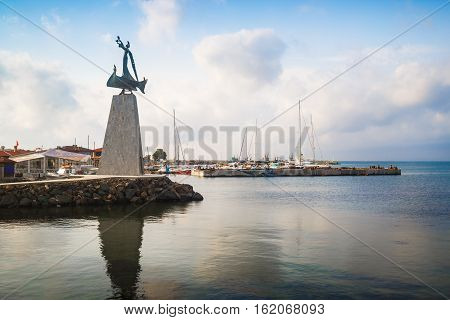 Nesebar Bulgaria - September 05 2014: Monument of Saint Nicholas the patron saint of the navigators in old town Nessebar on the Bulgarian Black Sea Coast. UNESCO world heritage site.