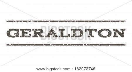 Geraldton watermark stamp. Text caption between horizontal parallel lines with grunge design style. Rubber seal stamp with dirty texture. Vector grey color ink imprint on a white background.