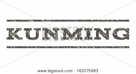 Kunming watermark stamp. Text caption between horizontal parallel lines with grunge design style. Rubber seal stamp with dirty texture. Vector grey color ink imprint on a white background.