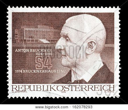 AUSTRIA - CIRCA 1974 : Cancelled postage stamp printed by Austria, that shows Anton Bruckner.