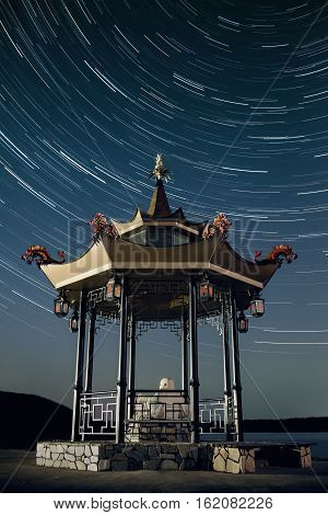 China rotunda with dragons under the stars
