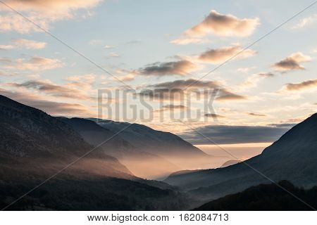 Beautiful sunrise in the Abruzzo National Park, Italy