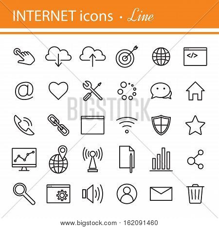 Universal internet icon to use in web and mobile UI, set of basic UI internet elements. Thin lines web icons set.