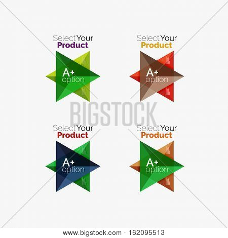 Set of triangle option infographic layouts. Select your product concept, make a choice idea