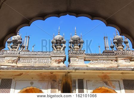 Detail architecture of historic Paigah tombs in Hyderabad, India