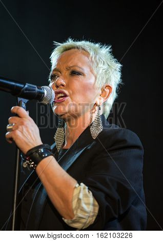 CRACOW POLAND - NOV EMBER 6 2016: Symphonica 2 Made in Poland The music of cult of underground rock metal- and punk Polish groups from years 80-these performed by musicians and soloists Filharmonia Futura on stage cinemas Kiev in Cracow. O/p Malgorzata Os
