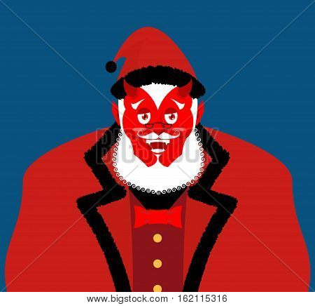 Satan Santa Krampus. Claus Red Demon With Horns. Christmas Monster For Bad Children And Bullies. Fol