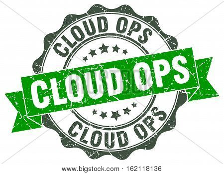 cloud ops. stamp. sign. seal. round. retro. ribbon