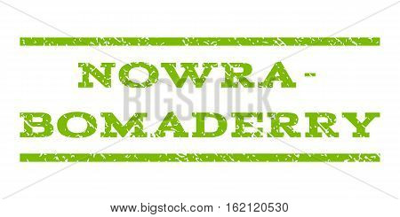 Nowra-Bomaderry watermark stamp. Text tag between horizontal parallel lines with grunge design style. Rubber seal stamp with scratched texture.