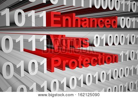 Enhanced Virus Protection in the form of binary code, 3D illustration