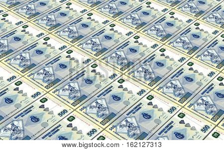 Congolese francs bills stacked background. 3D illustration.
