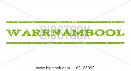 Warrnambool watermark stamp. Text caption between horizontal parallel lines with grunge design style. Rubber seal stamp with dust texture. Vector eco green color ink imprint on a white background.