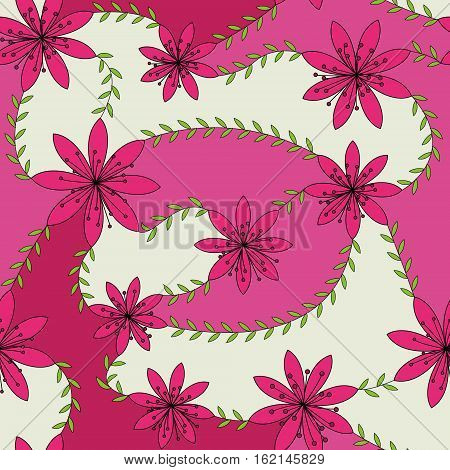 Vector pink flowers with stamens pattern colorful