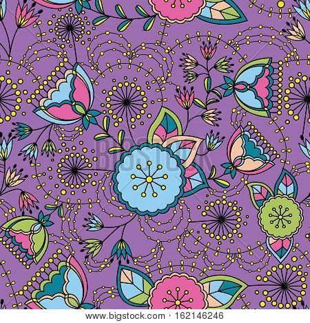 Vector poppy and dandelion seamless pattern colorul