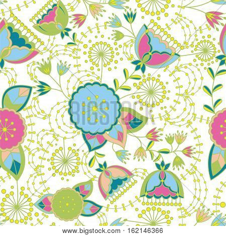 Vector poppy and dandelion seamless pattern colorul