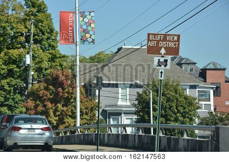 CHATTANOOGA, TN - OCT 5: Bluff View Arts District in Chattanooga, Tennessee, as seen on Oct 5, 2016.  Bluff View Art District is a historic neighborhood filled with restaurants, a coffee house, art gallery, historic Bed & Breakfast, and plenty of gardens,