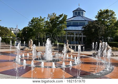 CHATTANOOGA, TN - OCT 5: Interactive fountain at Coolidge Park in Chattanooga, Tennessee, as seen on Oct 5, 2016. The park is part of the Tennessee Riverwalk that runs along the Tennessee River.