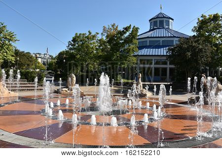 CHATTANOOGA, TN - OCT 5: Interactive fountain at Coolidge Park in Chattanooga, Tennessee, as seen on Oct 5, 2016. The park is part of the Tennessee Riverwalk that runs along the Tennessee River.